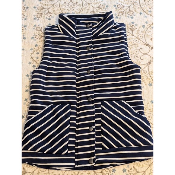 Grace & Lace Full Zip/ Snap Buttons Navy Blue With White Stripes Vest Womens XXS - Picture 1 of 13